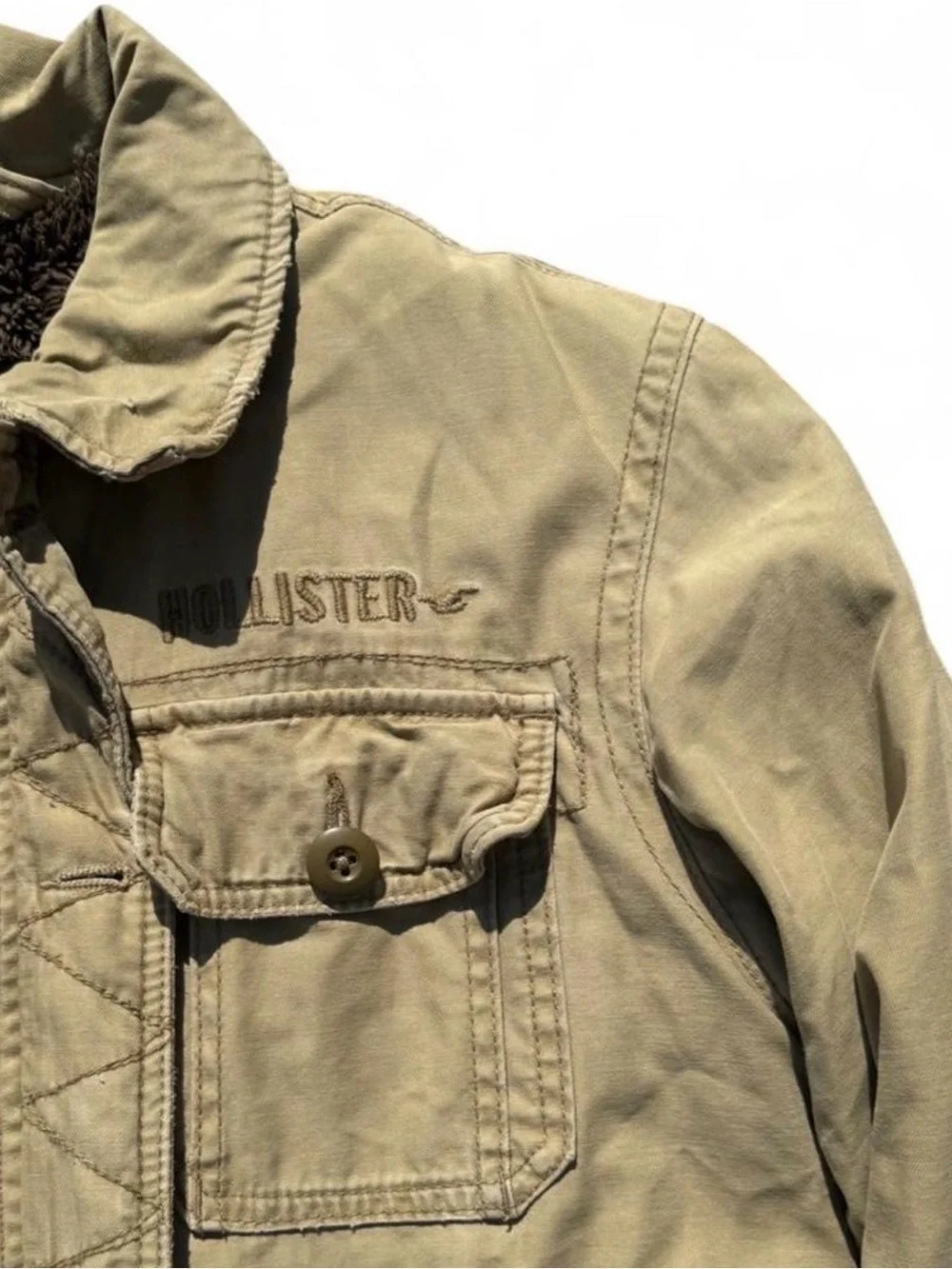 Authentic Vintage Hollister Y2K Fleece Lined Utility Jacket Khaki Medium